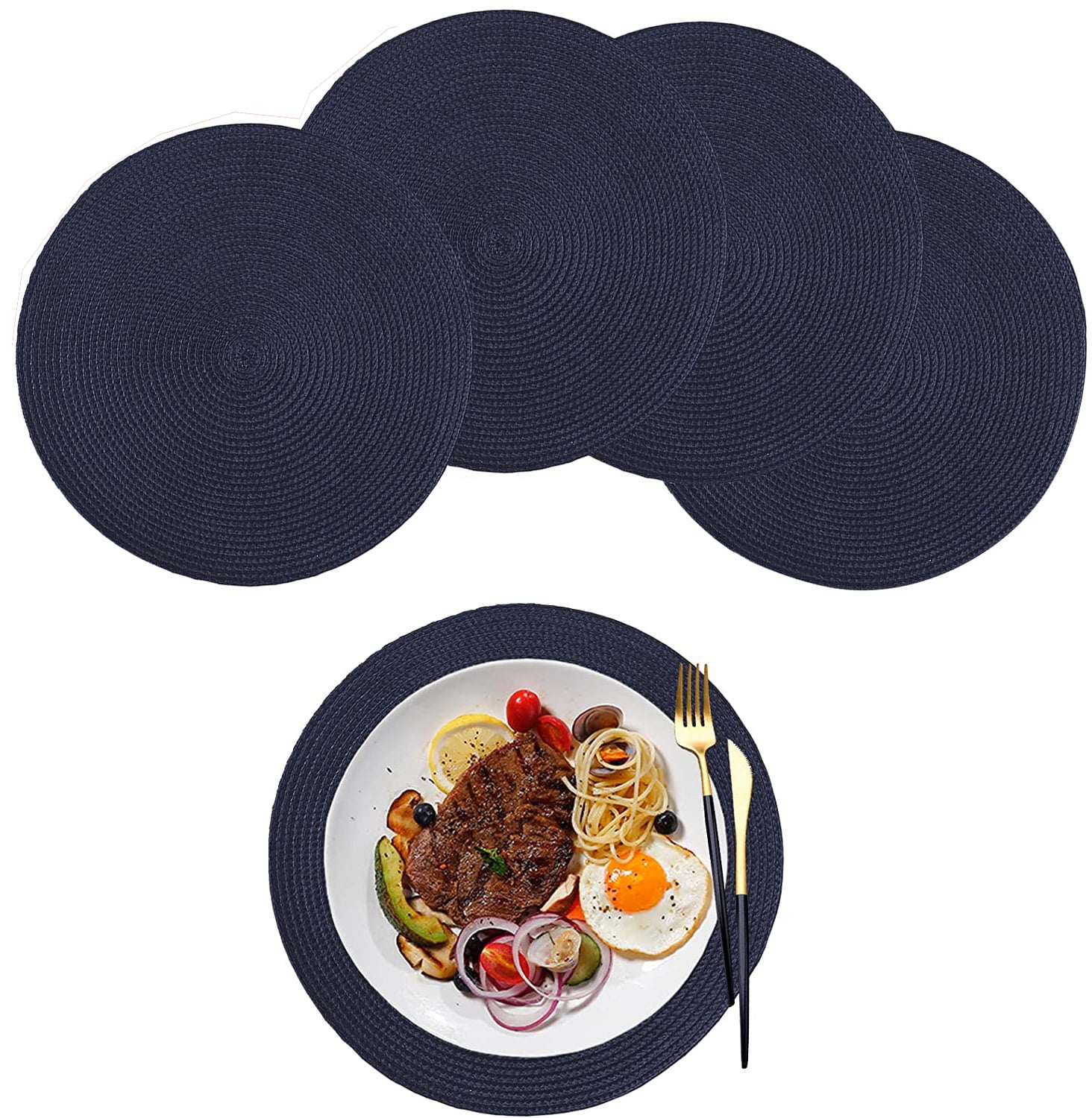 NOGIS Round Braided Placemats, Set of 4 Table Place Mats for Round