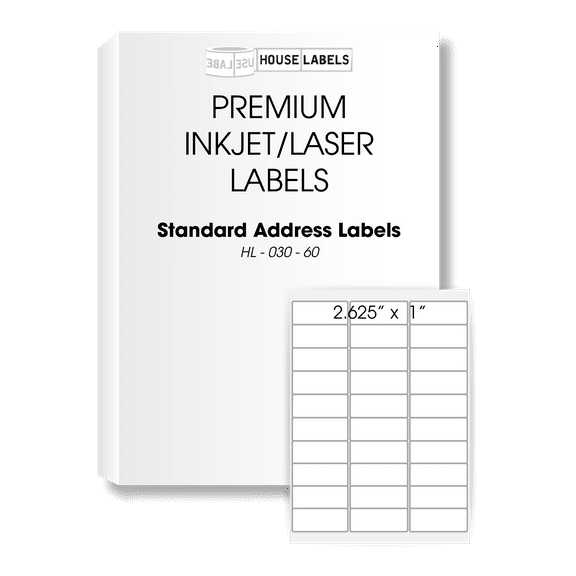 HOUSELABELS 30-up Address Labels (1" x 2-5/8") For Laser and Inkjet Printers, 25 Sheets