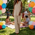 thumbnail image 2 of RYDCOT Women'S Summer 2 Piece Linen Outfits Sleeveless V Neck Tops and High Waisted Wide Leg Pants Sets Khaki, 2 of 9