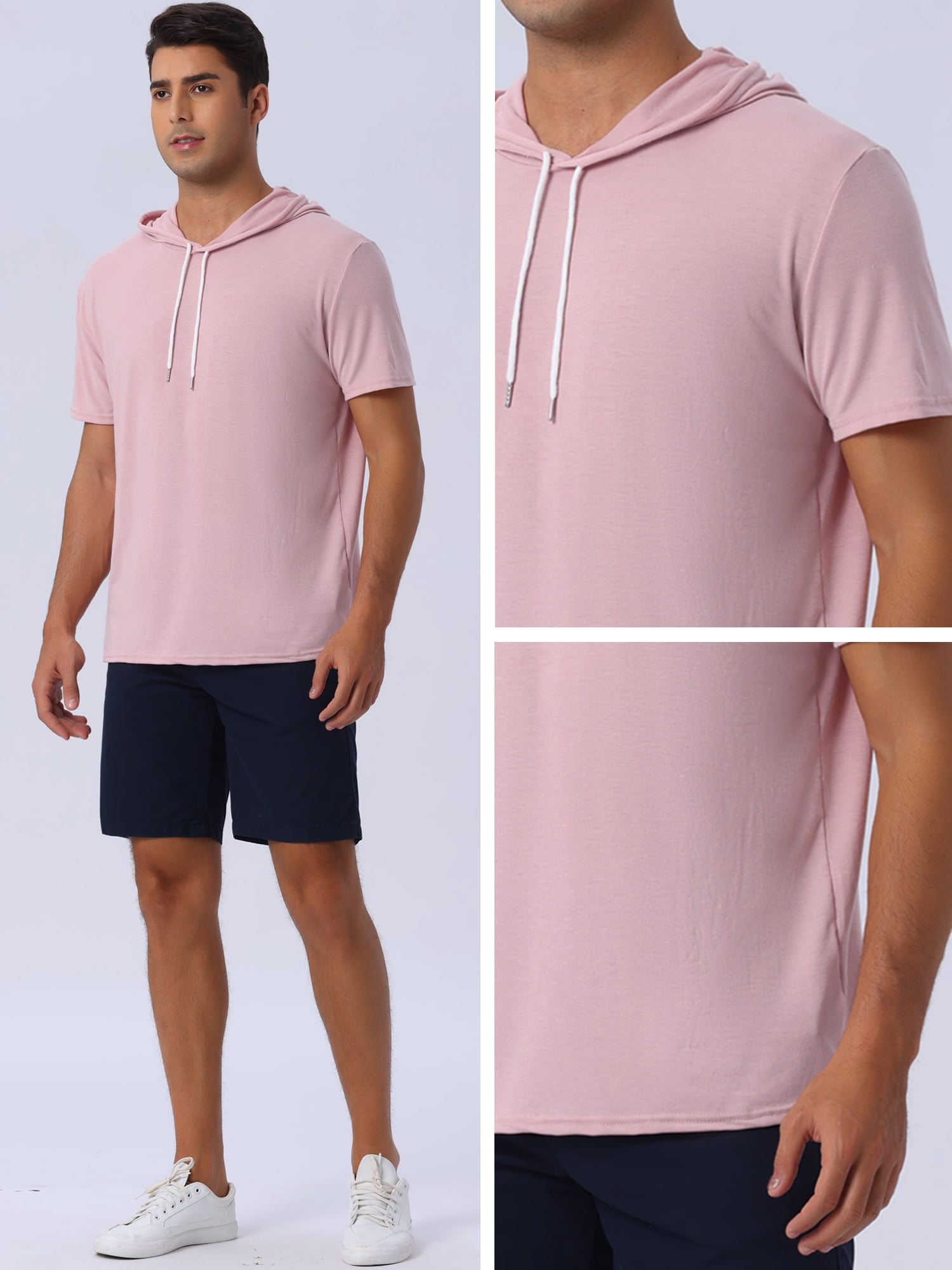 DARING DIVA Men's Casual Short Sleeve Pullover Drawstring Hooded T-Shirt XL Pink