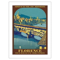 Florence Italy - FIRENZE Ponte Vecchio - Paris-Lyon-Méditerranée (PLM) River Arno - Vintage Travel Poster by Roger Broders c.1921 - Bamboo Fine Art 290gsm Paper Print (Unframed) 18x24in