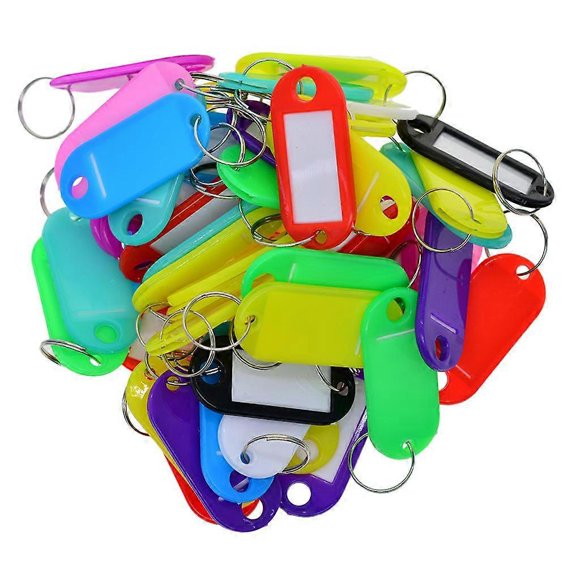 50Pcs Assorted Color Key ID Name Card Tag with Label Window Key Split Rings