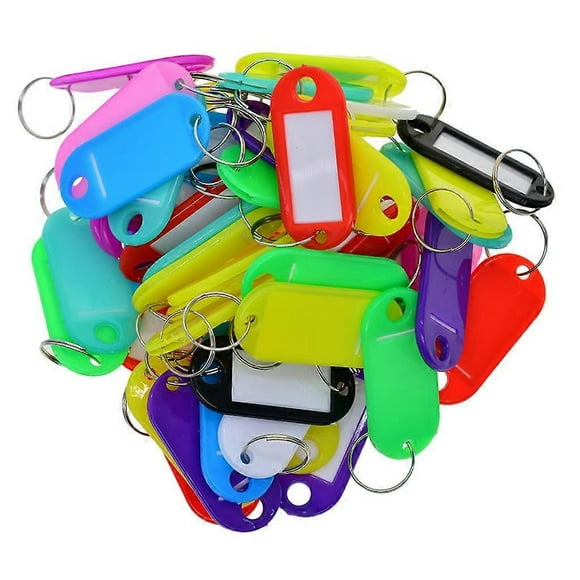 50Pcs Assorted Color Key ID Name Card Tag with Label Window Key Split Rings
