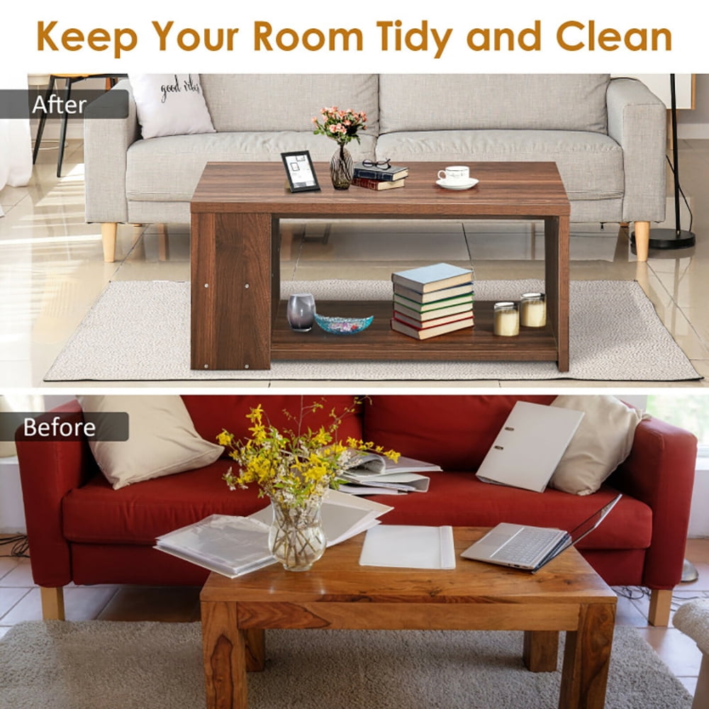 Finihen Coffee Table, Sofa Side Table with Storage Shelves, for Living Room, Reception Room, Office, Walnut Finihen Coffee Table, Sofa Side Table with Storage Shelves, for Living Room, Reception Room, Office, Walnut