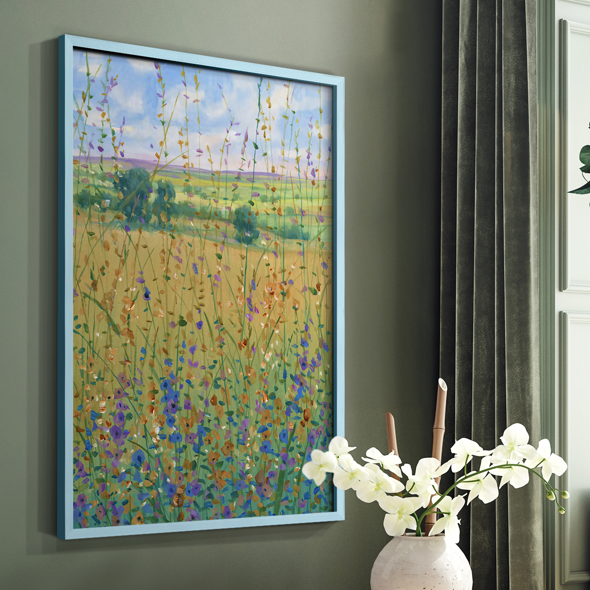 Wildflower Path I Framed Print - Solid Wood in Single Picture Frame Solid Wood 2 Framed Print
