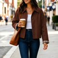 thumbnail image 5 of JUUNthy Women's Cropped Trench Jacket, Plaid Lined Button Front Lapel Collar Casual Fashion Outer Coat Army Green L, 5 of 12