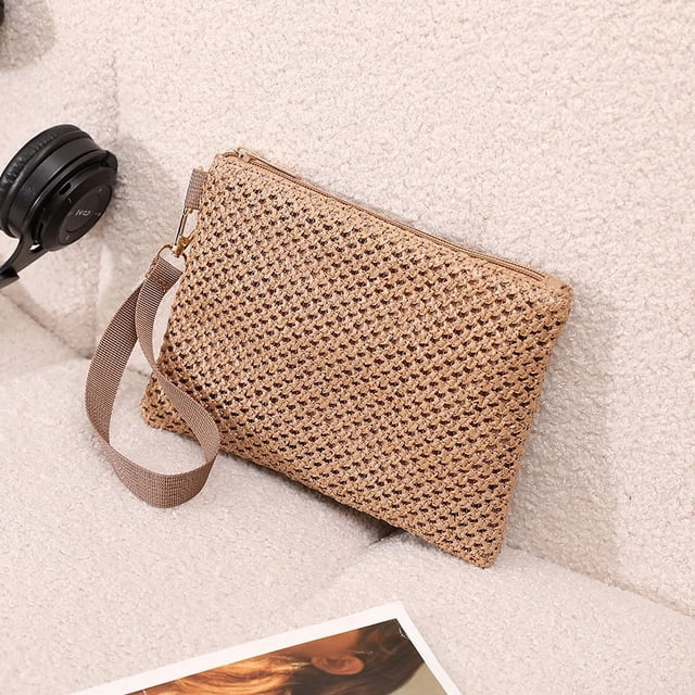 Xiao Hua 3 bolsos de hombro tejidos para mujer, tipo tote y neceser, elegantes bolsos de playa de verano, 21,5 x 1,0 x 15 cm (marrón).