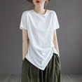 thumbnail image 6 of Tittly T Shirts for Women Spring Tops for Women Women's Sense Of Design T Shirts Short Sleeve Solid Tops Casual Summer Tees Tshirts Shirts Basic Tees White L, 6 of 6