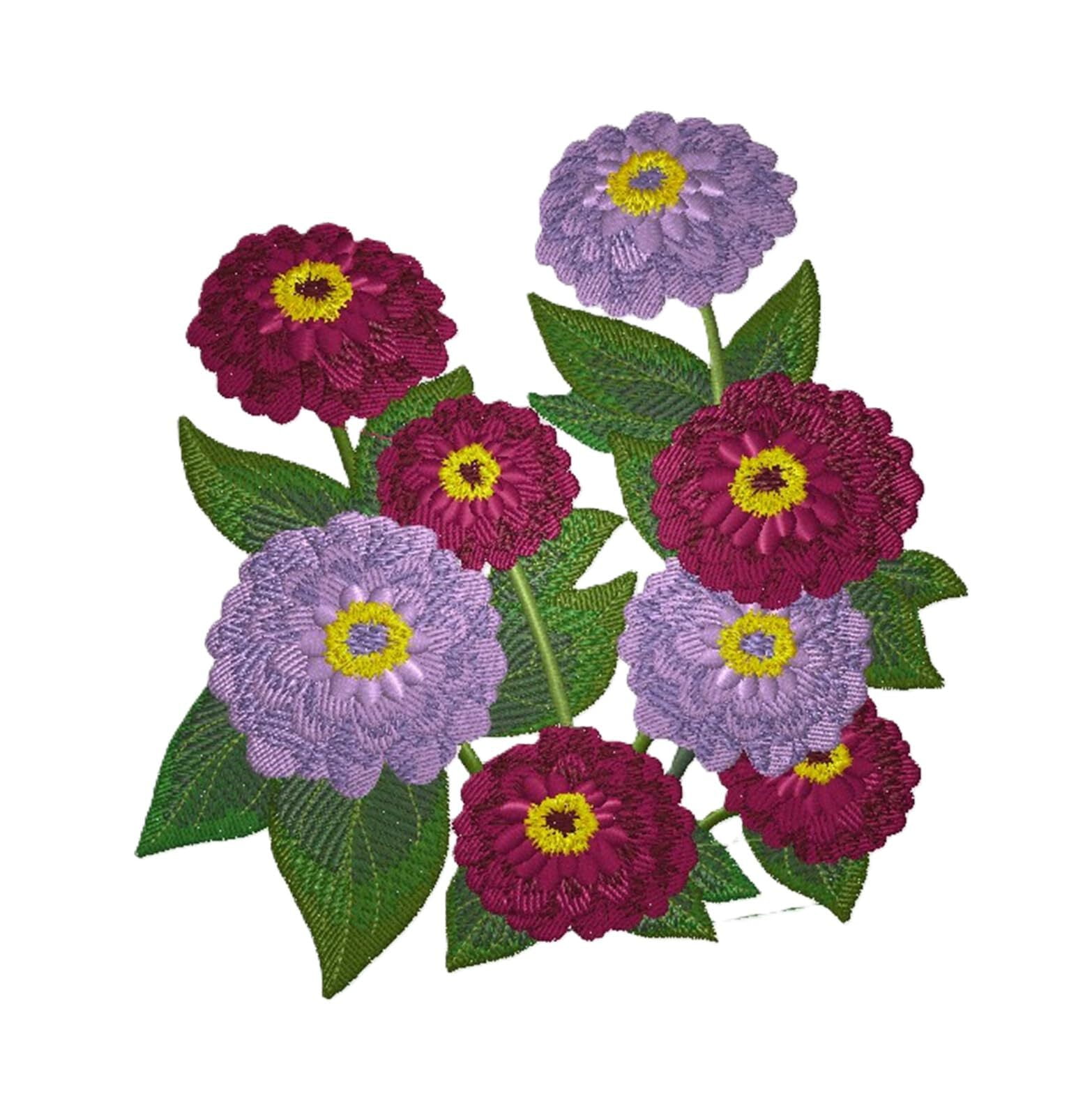 Beyond Vision Custom Flower Zinnia Embroidered Iron on/Sew Patch (5.53" x 5.8")