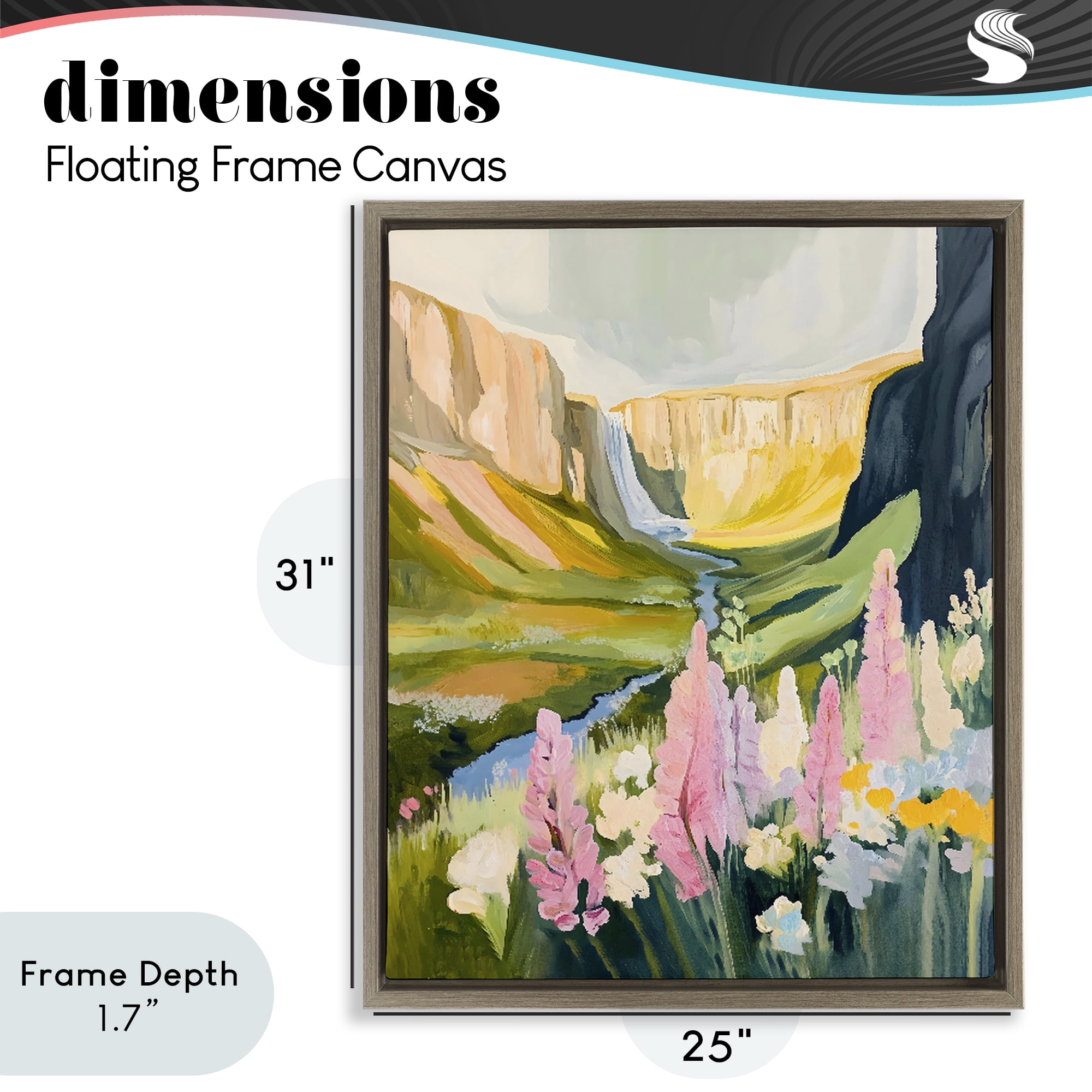 Stupell Industries Waterfall and Valley in Bloom Brown Framed Floater Canvas Wall Art, design by The Prints Vibe