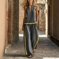 thumbnail image 3 of Uootdi Two Piece Sets for Women Dressy Asymmetrical Neck Sleeveless Blouse Tailored Palazzo Pants Chic Daily Matching Outfits, 3 of 5