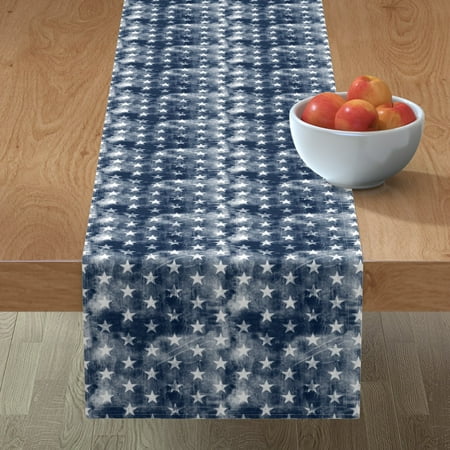 

Cotton Sateen Table Runner 108 - Distressed Stars Navy Faded Grunge Stripes American Blue July 4Th Independence Day Flag Colors White Print Custom Table Linens by Spoonflower