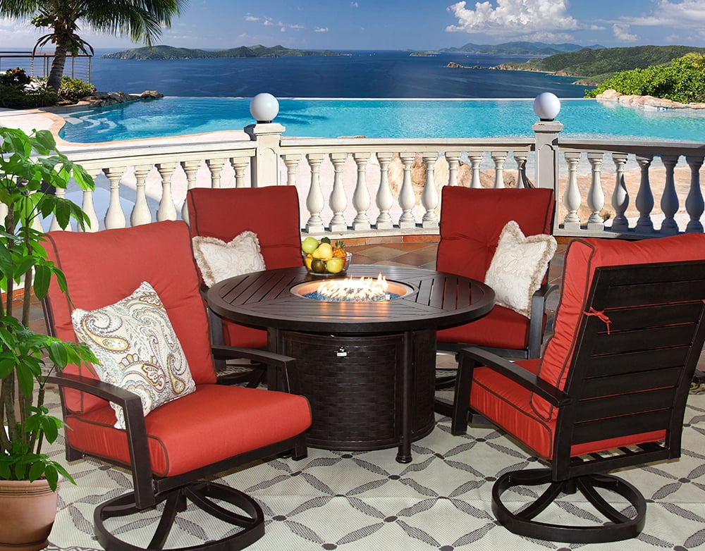 Quincy Cast Aluminum Outdoor Patio 5pc Set 50 Inch Round Fire Table