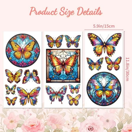 Rub on Transfer Decal Sticker for Furniture Craft Decor 6"x12" Stained Glass Butterfly 3Pcs Waterproof UV DTF Transfer for Drawer Dresser Glass Porcelain Wood Plastic Window