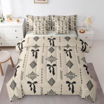 Feelyou Girly Hippie Bowknot Comforter Set 7pcs, Retro Boho Damask Queen Bedding Sets