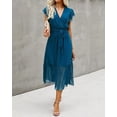 thumbnail image 3 of FreshPrettyWomen Summer Bohemian Floral Casual Wrap V Neck Ruffle Cap Sleeveless Belt A-Line Pleated Hem Midi Sun Dress White, 3 of 7