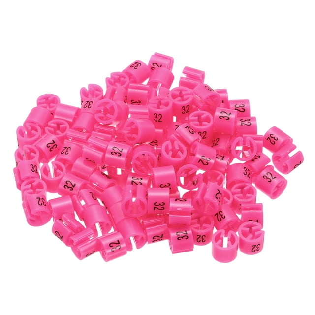 Clothes Hanger Marker Number 32 Tag Fit 3mm Rod Rose Red for Garment Clothing Color Coding, Pack of 100