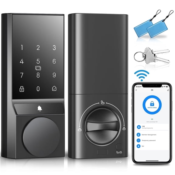 COBIZI Smart Lock with WiFi, Keyless Entry Door Lock with App Control, App Remote Control, Auto-Lock, Smart Deadbolt Lock, Easy Installation, IP54 Waterproof, Black