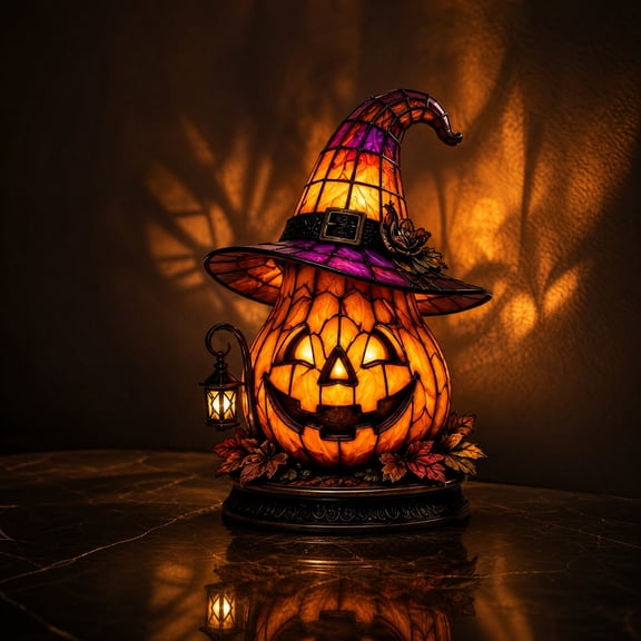 Miwamany Halloween Witch Hat Pumpkin Night Light, Acrylic LED Tabletop Ornament, Spooky Glowing Figurine for Home Party Bedroom Holiday Decoration