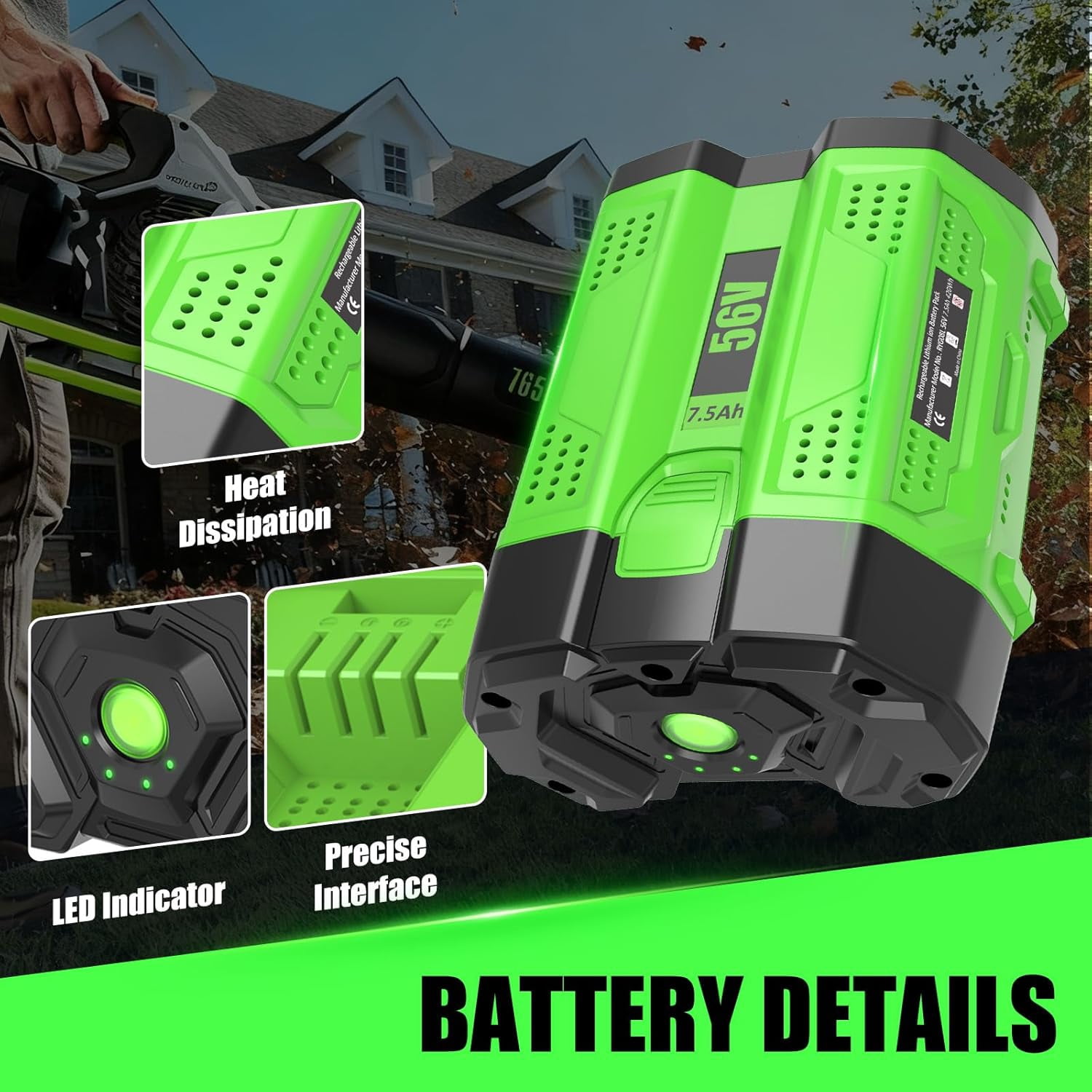 2Pack 7500mAh 56 Volt Lithium ion Battery Replacement for EGO 56V Battery BA1400T BA1400 BA2800T BA2800 BA4200T