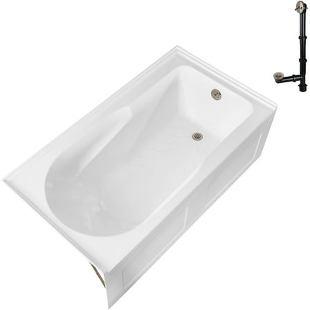 Streamline GA-311-24-BNK 60 in. x 32 in. Acrylic Right-Hand Drain Alcove Bathtub in Glossy White With External Drain in Brushed Nickel