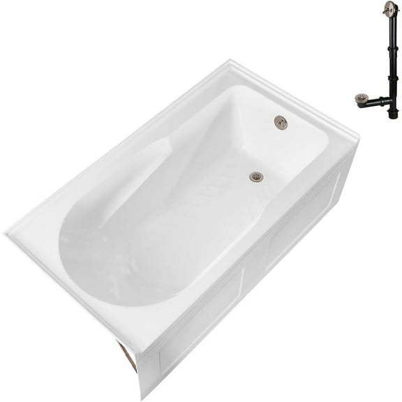 Streamline GA-311-24-BNK 60 in. x 32 in. Acrylic Right-Hand Drain Alcove Bathtub in Glossy White With External Drain in Brushed Nickel
