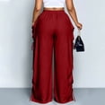 thumbnail image 3 of Women's Summer High Waist Wide Leg Pants Solid Color Pleated Drawstring Waist Casual Loose Trousers with Pockets, 2XL, 3 of 4