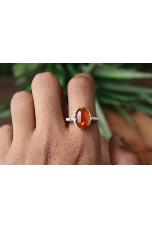 - 925 Sterling Silver Natural Amber Ring Oval Orange Gemstone for Men & Women, Handcrafted Fine Jewelry Gift