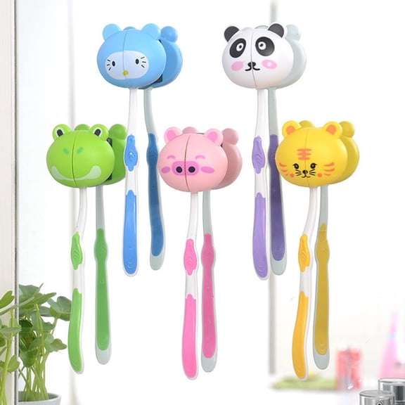 Bathroom Toothbrush Holder, Cute Cartoon Kids Toothbrush Holder, No Drill Wall Mount Toothbrush Organizer, Adorable Animal Design Bathroom Storage for Children Family 1 Pack