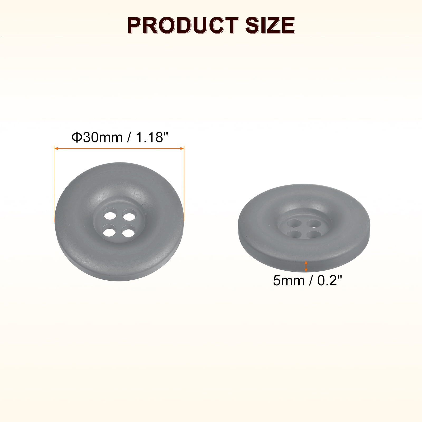 Uxcell 50pcs Sewing Button 30mm 4 Holes Resin Round Crafting Buttons, Gray