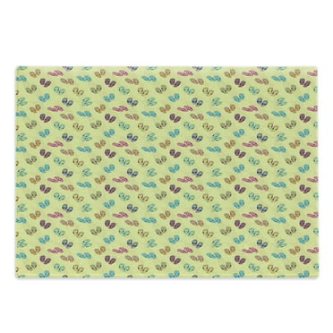 Flip Flop Cutting Board, Colorful Slippers on Sandy Beach with Various Pattern of Polka Dots and Floral, Decorative Tempered Glass Cutting and Serving Board, Large Size, Multicolor, by Ambesonne