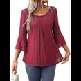 thumbnail image 3 of Blusa Elegante con Volantes para Mujer, 3/4, Cuello Redondo, Doble Capa, , Túnica. Rojo XL, 3 of 9