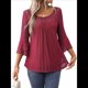 thumbnail image 3 of Blusa Elegante con Volantes para Mujer, 3/4, Cuello Redondo, Doble Capa, , Túnica. Rojo L, 3 of 9