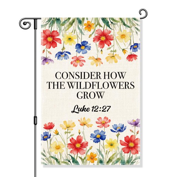 shiyou-Consider How The Wildflowers Grow Garden Flag, Funny Catholic Yard Flag for Outside, Religious Garden Flag, Bible Verse Flag, Christian Yard Sign Home Décor