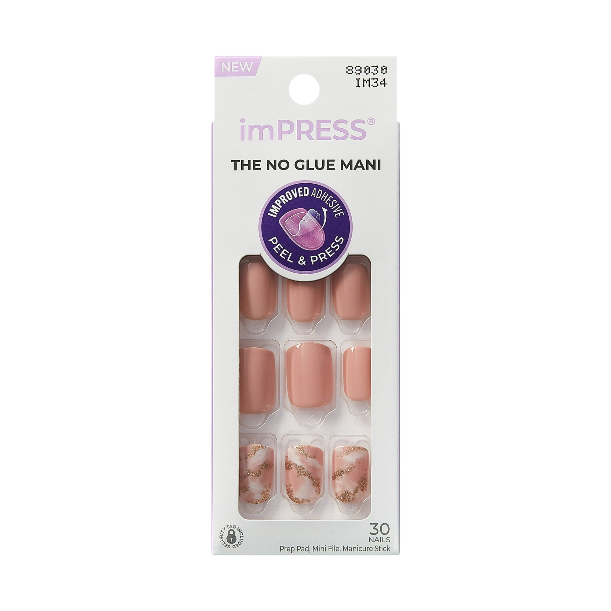 Kiss Impress Design Short Squoval Press-On Nails, Pink, 30 Pieces