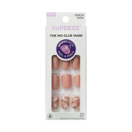 Impress Design Press On Nails , No Glue Needed, Pink, Short Squoval, 30 Count