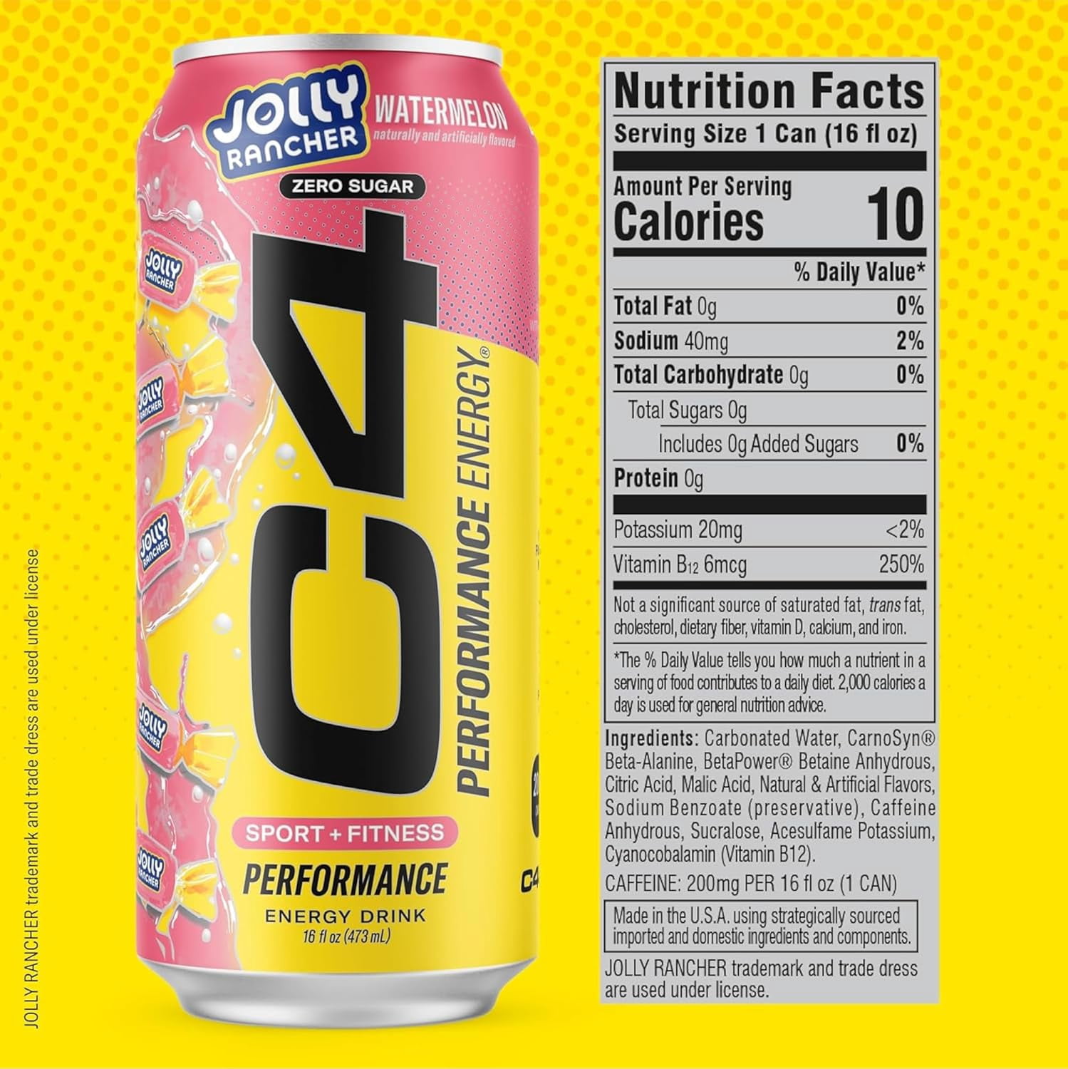 C4 Performance Energy Drink, Jolly Rancher Variety Pack Flavor, 16 oz cans (12 pack)