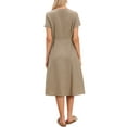 thumbnail image 3 of Summer Casual Dress for Women's Button Down V Neck Short Sleeve Work A Line Midi Dress XS Khaki, 3 of 6