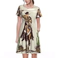 thumbnail image 1 of Easygdp Vintage Cowboy Riding Horse para Vestido Transpirable de Mujer, Vestido Suelto de Manga Corta con Pliegues y Bolsillos para el Verano, 1 of 6