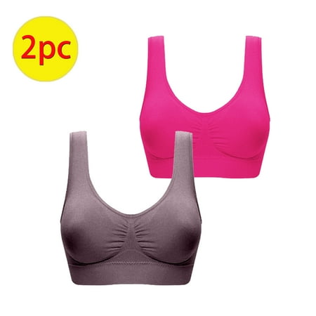 Brondbend Racerback Bras for Women 2pcs Plus Size Push Up Seamless Wireless Full Coverage Padded Sleepwear Yoga Sports Bras athletic T Shirt Bra for Casual Tax Free Weekend Hot Pink XXXL