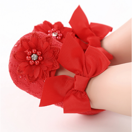 

Toyella Floret lace women s baby shoes soft soled baby shoes baby shoes walking shoes princess shoes Red 13cm