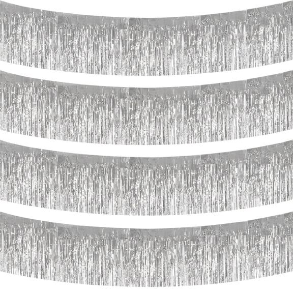 4 Pack Metallic Foil Fringe Tinsel Banner, Total 39 Feet Multi-Color Shiny Fringe for Birthday, Wedding, Christmas & Party Wall Decor