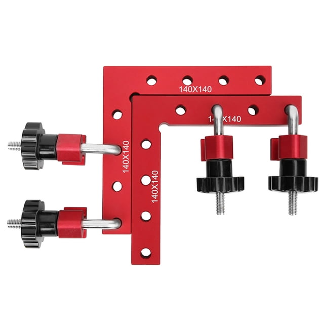 Aluminum Alloy 90-Degree Right Angle Clamping Tool - 140x140mm L-Shaped Carpenter's Positioning Ruler with 4 Clips for Woodworking, Picture Framing, DIY Projects - Compact, Rustproof, Accurate