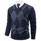 thumbnail image 1 of Blusas y camisas de manga larga con cuello en V para hombre, suéter de punto con cuello en V y manga larga con estampado a cuadros, jersey de poliéster para hombre, 1 of 4