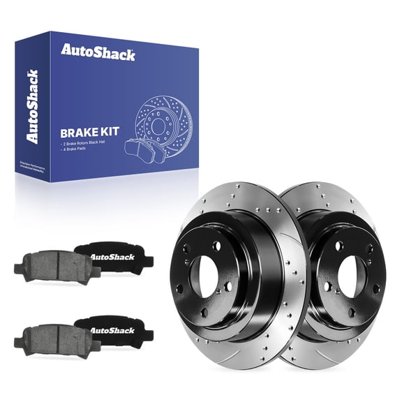 AutoShack Rear Solid Drilled & Slotted E-Coated Brake Rotors   Ceramic Pads 6-PC Brake Kit Replacement for 1998-2003 Subaru Forester 1999-2003 Subaru Impreza ShadowGuard 10.47" (266 mm)