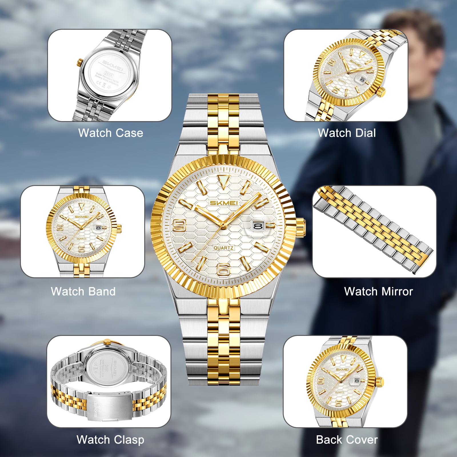 SKMEI Watch for Men Stainless Steel Waterproof Analog Quartz Mens Watches Business Date Luxury Casual Wrist Watch