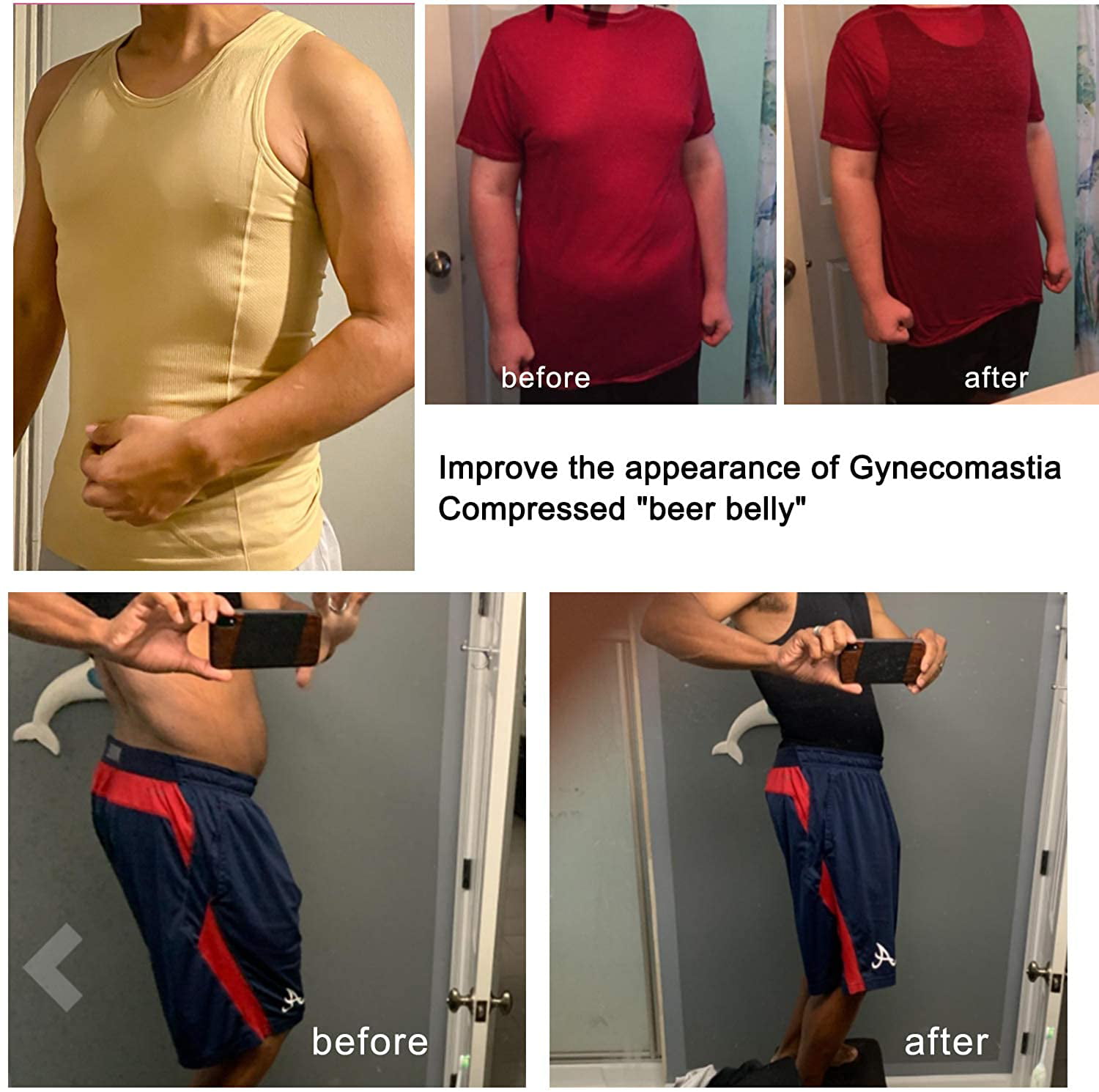 Mens Slimming Body Shaper Belly Chest Compression Vest Girdle T-Shirt Tank  Top 