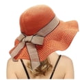 thumbnail image 3 of XINPING Women's Elegant Crochet Straw Hat Packable Bow Tie Wide Brim Cap Foldable Summer UV Protection Beach Hats with Lace Band and Flower, 3 of 6