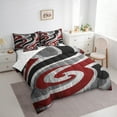 thumbnail image 3 of Manfei Black Red Gray Bedding Comforter Set 7 Pieces, Abstract Stripe Line Queen Bedding Sets, Contemporary Minimalist Queen Sheet Sets, Microfiber Bedroom Decor, 3 of 8
