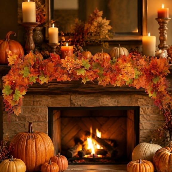 Kugisaki Halloween Decoration Black Maple Leaf Pumpkins Garland Decor for Mantle Fireplace Table Home Indoor Outdoor